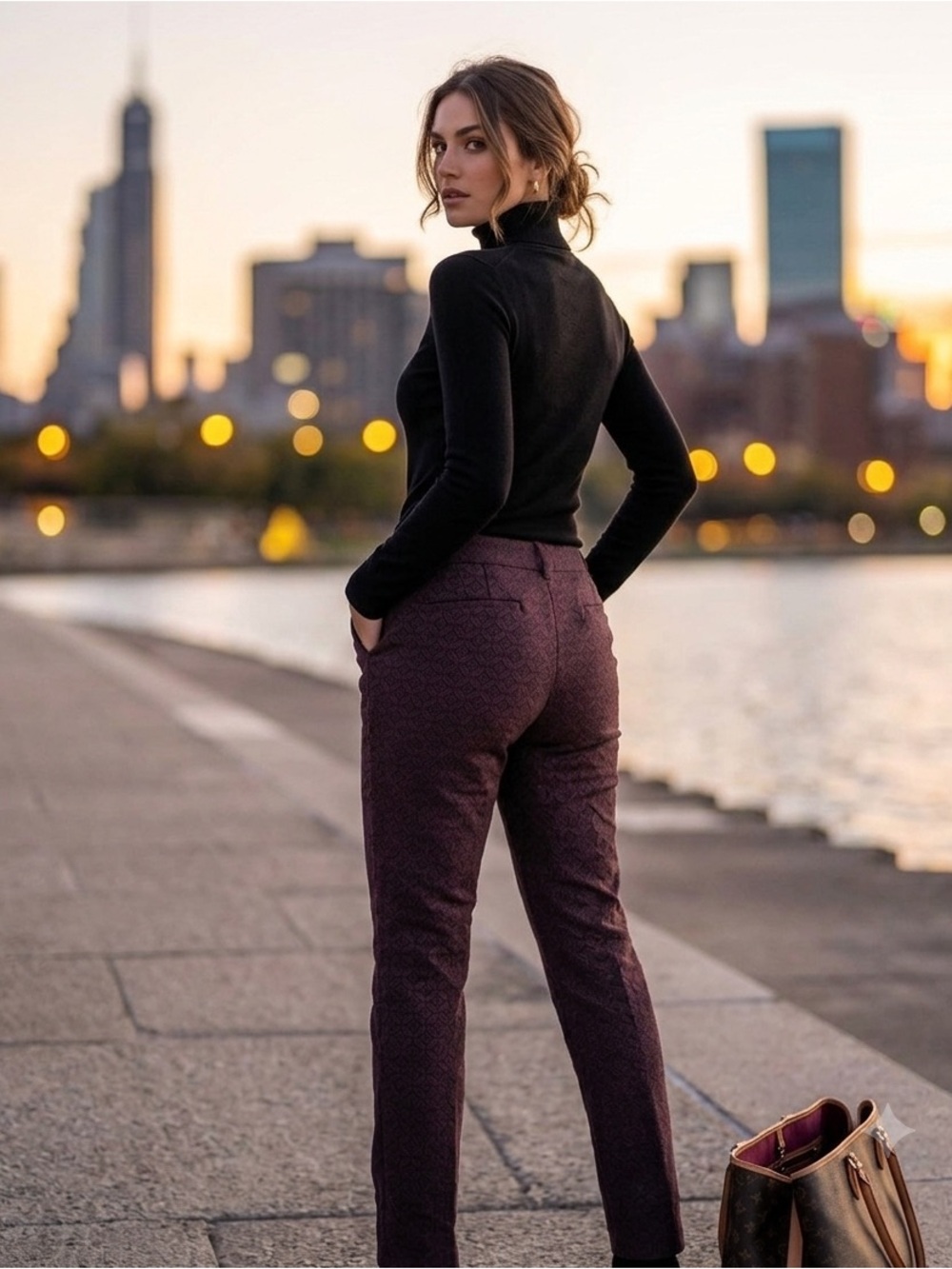 Mario Serrani Plum Textured Straight-Leg Trousers